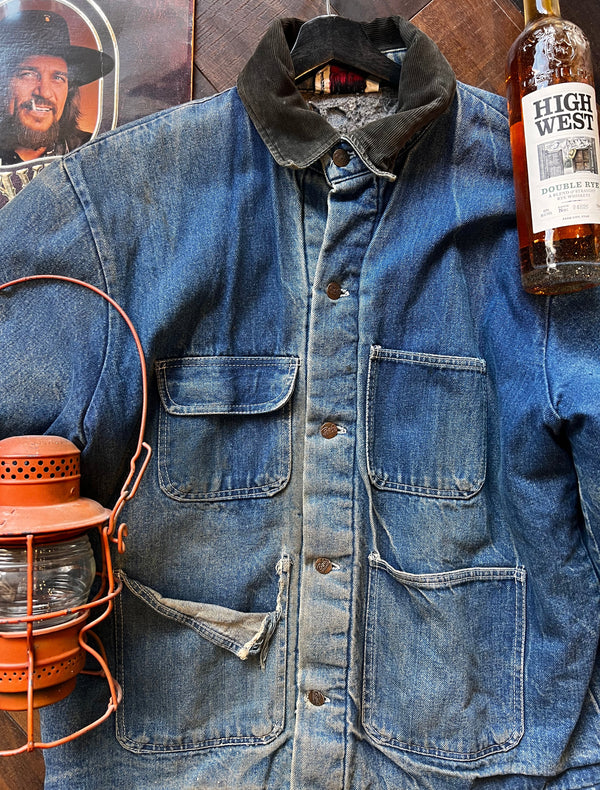 VTG Distressed Faded Prison Chore Denim Coat - XL #051