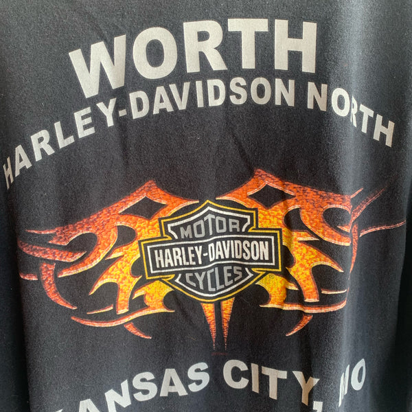2000's Harley Davidson Long Sleeve Henley Worth North Kansas City MO Flame Logo Shirt XL - #003