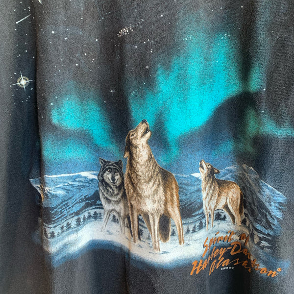 1997 Harley Davidson Northern Lights Wolf Biker Shirt - Large #043