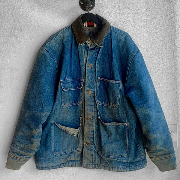 VTG Distressed Faded Prison Chore Denim Coat - XL #051