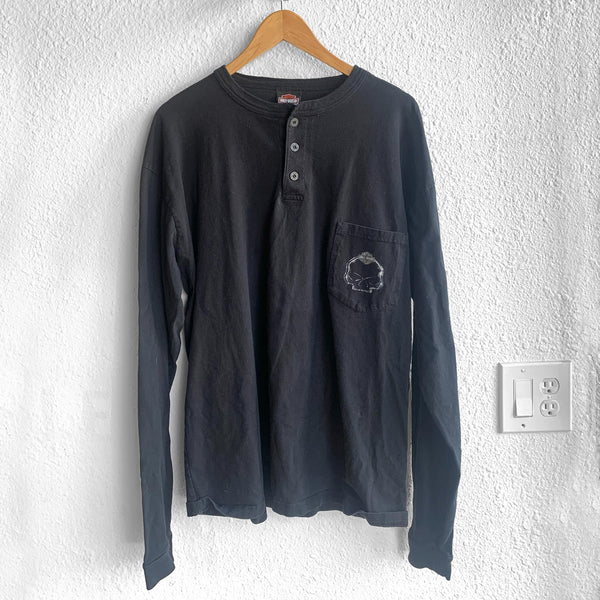 2000's Harley Davidson Long Sleeve Henley Worth North Kansas City MO Flame Logo Shirt XL - #003