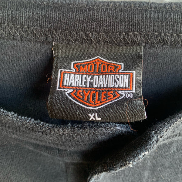 2000's Harley Davidson Long Sleeve Henley Worth North Kansas City MO Flame Logo Shirt XL - #003