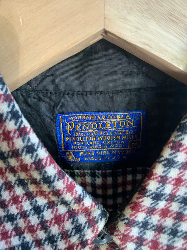 VTG 1970s Pendleton Check Houndstooth Button Down 100% Wool Size Medium
