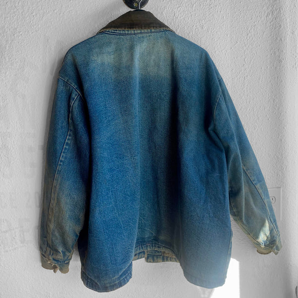 VTG Distressed Faded Prison Chore Denim Coat - XL #051