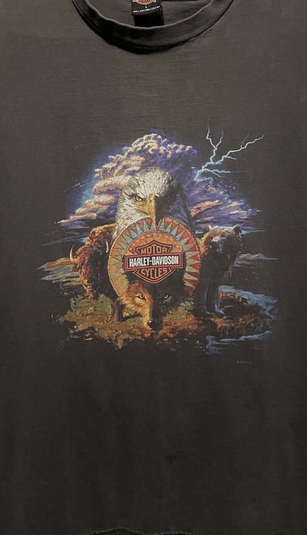 1990s Vintage Harley Lightning Native American Art Tee