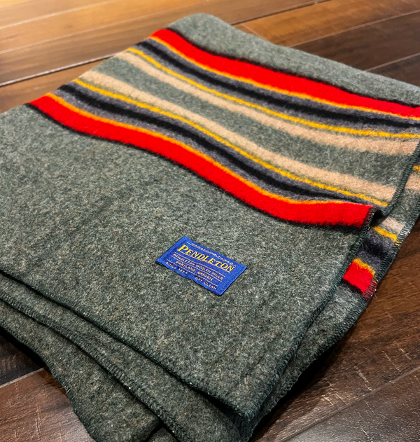 Vintage Pendleton Wool Camp Blanket — Forest Green