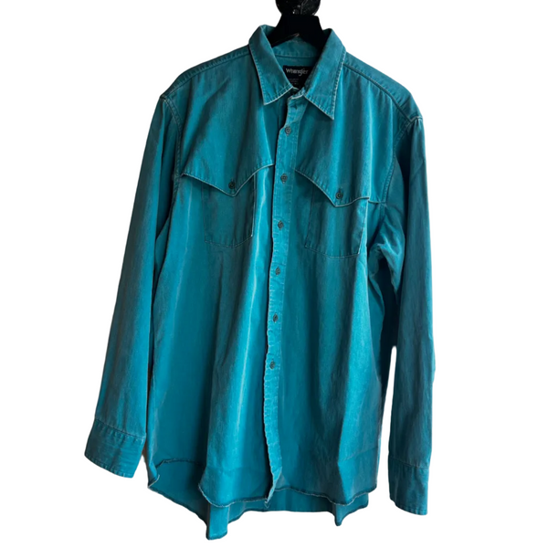 VTG 90s Wrangler LS Shirt Classic Teal - XL Long #111