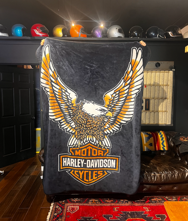 Vtg Harley Davidson® Heavy Fleece Blanket - Fly High